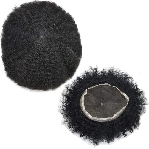 Vista 26 de Peluca de encaje suizo rizado afro para hombre, sistema de repuesto de peluca de encaje completo, extensiones duraderas de cabello humano #1 Negro