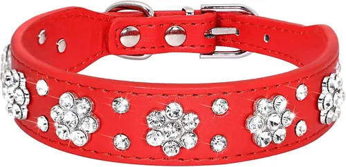 Vista 12 de Serijoars Collar para perro y gato con diamantes de imitación - Collar brillante de cuero PU ajustable, tallas XS, S, M (XS, negro)