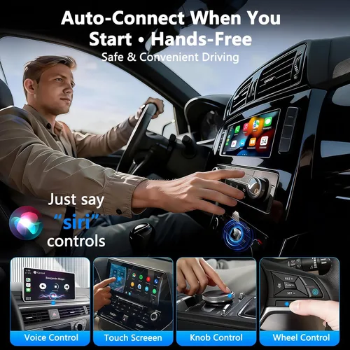 Vista 3 de Adaptador inalámbrico CarPlay actualizado 2025 para iPhone Ultra-Mini Metal, convertido con cable a inalámbrico, conexión estable rápida Bluetooth