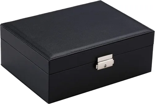 Vista 7 de ZUZ001D - Organizador de joyas, caja de exhibición grande de dos capas, con 74 agujeros para pernos y cierre de piel sintética suave, regalo
