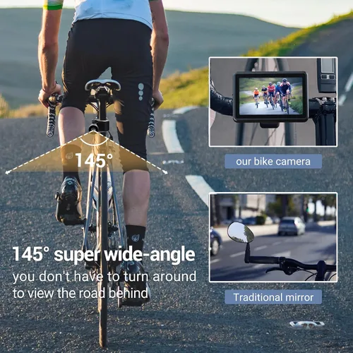 Vista 4 de FEISIKE Espejo para manubrio de bicicleta, cámara retrovisora con función de visión nocturna HD de 4.3 pulgadas, visión de ángulo amplio de 145°