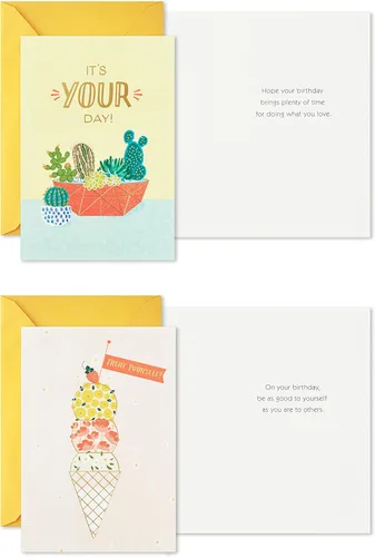 Vista 3 de Hallmark Surtido de tarjetas de cumpleaños, 16 tarjetas con sobres (bicicleta, cactus, bulldog francés, helado)