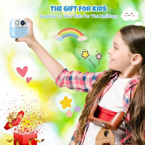 Vista 7 de Cámara para Niños Varones, Cámara de Juguete Portátil de Impresión Azul para Niños Pequeños 1080P Cámaras de Video Niños Cámara de Impresión