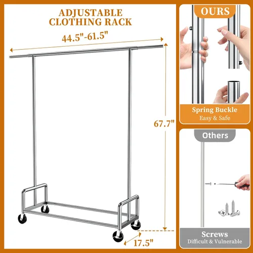 Vista 7 de Simple Trending - Perchero resistente de ropa con ruedas para colgar, organizador de ropa rodante de metal con capacidad de carga de 500 LBS, cromado
