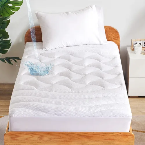 Vista 9 de SLEEP ZONE Protector de colchón impermeable tamaño Twin, almohadilla de colchón para dormitorio universitario, funda de colchón esponjosa, 39 x 75