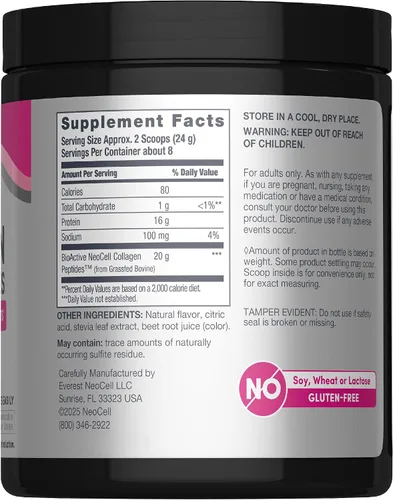 Vista 2 de NeoCell Péptidos de colágeno super, 0.35 onzas de péptidos de colágeno por porción, sin gluten, apto para dieta cetogénica, sin OMG, alimentado