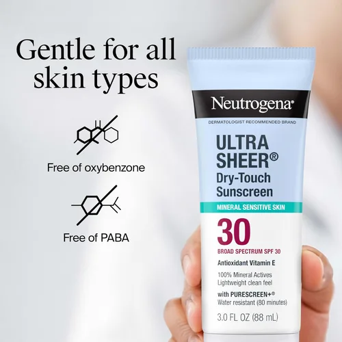 Vista 7 de Neutrogena Protector solar mineral ultra transparente de toque seco para cara y cuerpo, protección SPF 30 de amplio espectro UVA/UVB, protector