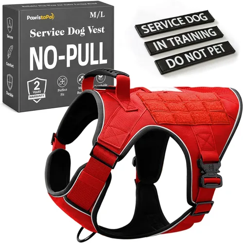 Vista 18 de Chaleco de perro de servicio para perros medianos, arnés de perro de servicio en entrenamiento con parches, chaleco ajustable para perros con Arnés