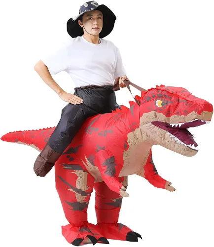Vista 5 de MXoSUM Disfraz inflable de dinosaurio para adultos, T-REX, disfraz divertido de dinosaurio inflable