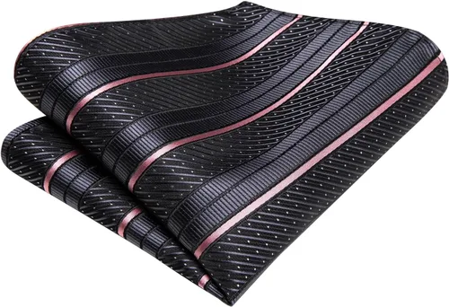 Vista 199 de Hi-Tie Corbatas de seda para hombre, diseño de cachemira a rayas, con bolsillo, gemelos cuadrados, conjunto formal de negocios