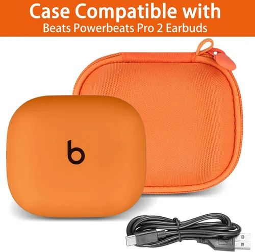 Vista 2 de co2CREA Estuche rígido para Beats Powerbeats Pro 2 con clip de mosquetón Caja Naranja Eléctrica