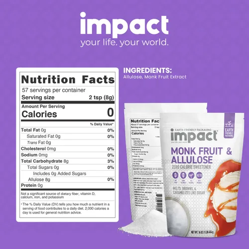 Vista 2 de Impact - Edulcorante de alulosa de fruta de monje, sustituto de azúcar de mezcla cristalizada, cero calorías, bajo en carbohidratos, esencial
