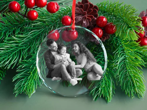 Vista 4 de Adorno de cristal con foto grabada, caja de regalo incluida, adorno de Navidad con foto personalizada, adorno de foto interior de cristal, regalos