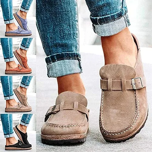 Vista 3 de DOIX Mocasines planos para mujer, informales, cómodos, de gamuza, sin cordones, con puntera cerrada, para caminar, para verano, hogar, oficina