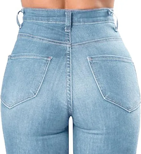 Vista 3 de Pantalones de mezclilla rasgados y ajustados de cintura alta para mujer