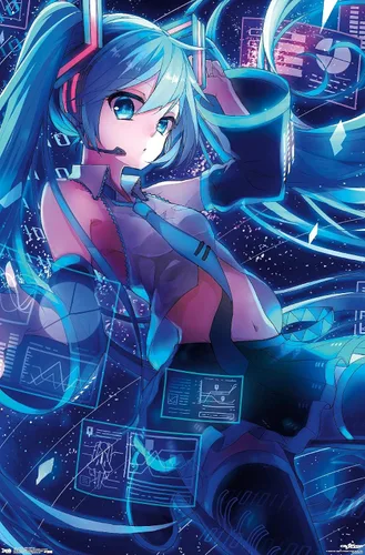 Vista 10 de Trends International Hatsune Miku - Póster de pared con pantallas, 14.725 x 22.375 pulgadas, versión enmarcada de madera de granero