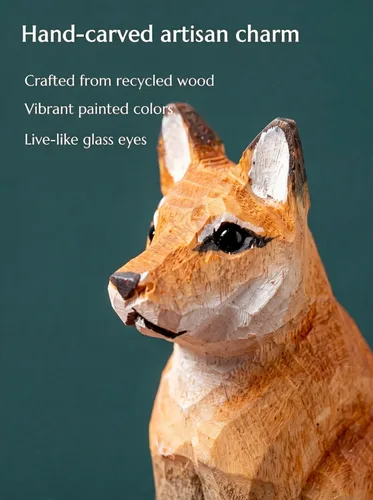 Vista 2 de Selsela Figura colgante de madera de zorro rojo, decoración tallada a mano