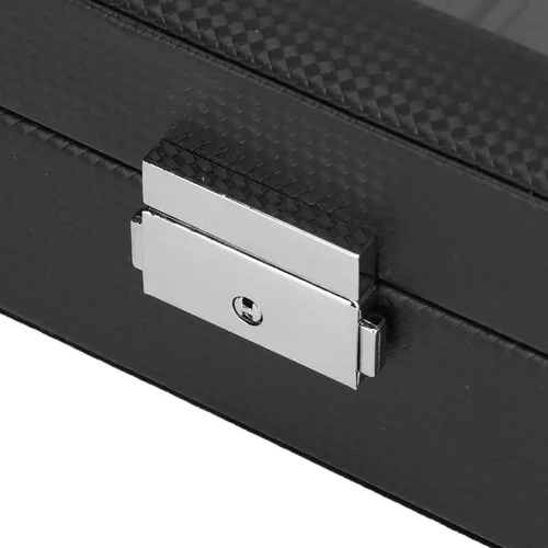 Vista 4 de Gabinetes y estuches con textura de fibra de carbono, cubierta acrílica gruesa para reloj, caja de almacenamiento de reloj, 12 ranuras, organizador
