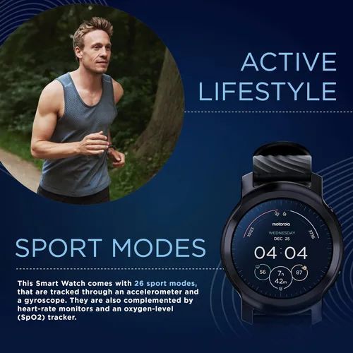 Vista 4 de Motorola Moto Watch 100 - Reloj inteligente con GPS de 1.654 in para hombres y mujeres, batería de 14 días, frecuencia cardíaca 24/7, SpO2, Phanthom