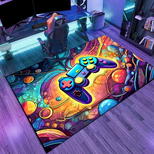 Vista 12 de Alfombra de juego Lacut para adolescentes, alfombra con decoración de control de juego, alfombra de juego 3D para dormitorio, sala de estar, sala