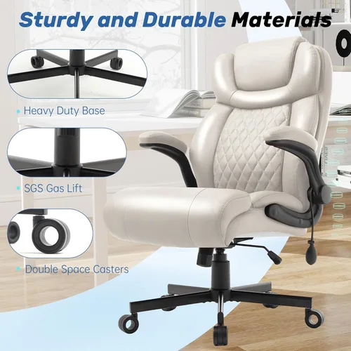 Vista 6 de Silla de oficina grande y alta de 550 libras, cómoda silla ejecutiva resistente con soporte lumbar ajustable, ruedas de doble espacio, asiento
