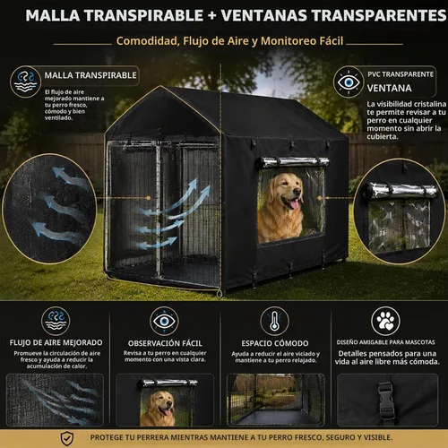 Vista 4 de Funda para perrera para perros de 4.2 x 4 x 4.5 pies, 600D resistente al agua, cobertura completa, protección contra la intemperie al aire libre