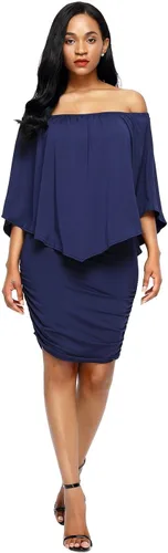 Vista 2 de Sidefeel Vestido corto con volantes y hombros descubiertos para mujer