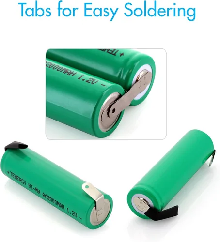 Vista 5 de Tenergy AA 1.2V NiMH 2000mAh Pilas AA recargables con parte superior plana con pestañas, paquete de 48