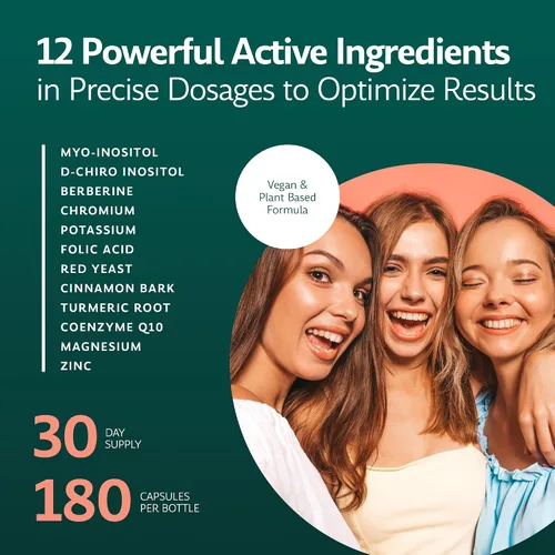 Vista 5 de Suplemento Inositol Plus para mujeres Salud ovárica, equilibrio hormonal, fertilidad, ovulación Mio-inositol D-Chiro 40:1 y 12 ingredientes