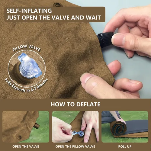 Vista 4 de Colchoneta de dormir doble para acampar con almohada, colchón de espuma viscoelástica de 2 pulgadas para 2 personas, almohadilla de campamento