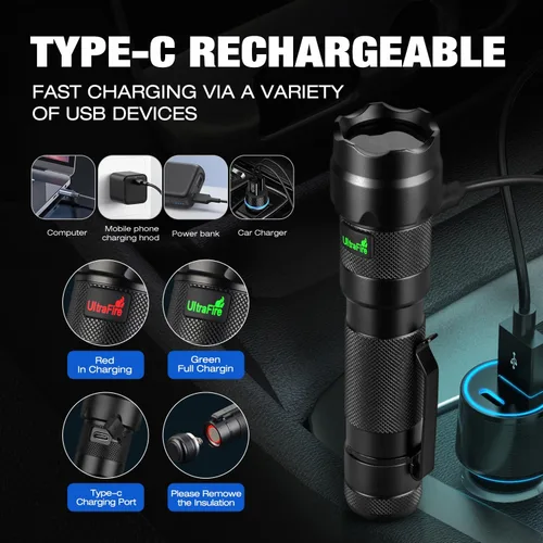Vista 6 de ULTRAFIRE Linterna UV recargable de 365nm para resina que cura la luz UV