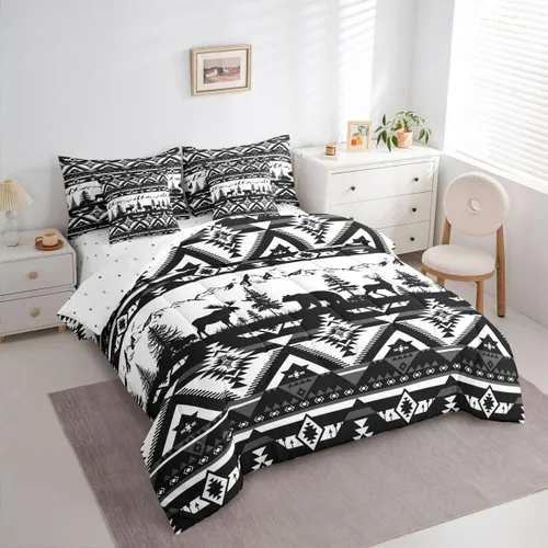 Vista 121 de Feelyou Juego de edredón de ciervo con sábanas – Tamaño Queen 7 piezas Juego de ropa de cama infantil de caza rústica – Cama de ciervo de cabaña
