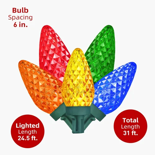 Vista 5 de PABIPABI C9 Outdoor Christmas Lights 2 Pack 31ft 50 LED String Lights Connectable Commercial Grade Outdoor Indoor Xmas Decorative Light Strand for