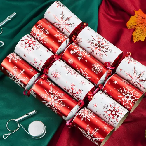 Vista 8 de JOYIN Paquete de 12 recuerdos de fiesta de Navidad sin broches con diseño de copo de nieve rojo y blanco con suministros de fiesta para niños