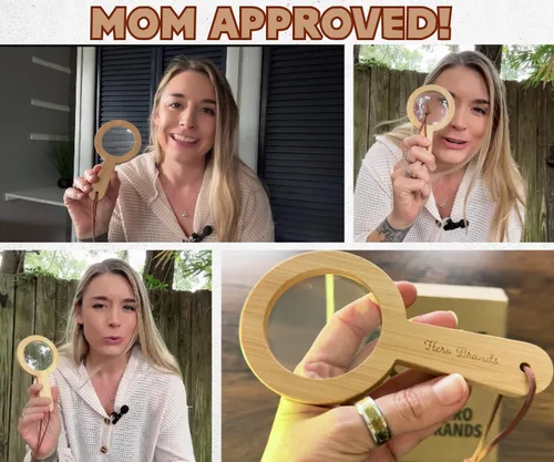 Vista 3 de Lupa de madera para niños, juguete de aventura de aprendizaje Montessori de madera - Aprende y explora - Lupa de madera
