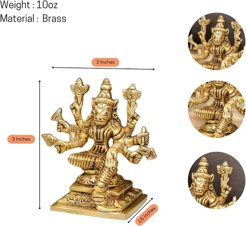 Vista 4 de LOVENSPIRE Estatua de la diosa Varahi Devi Amman de latón macizo para Pooja (3 pulgadas) – Ídolo de la deidad espiritual india para decoración