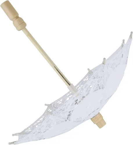 Vista 6 de Sombrilla de encaje para boda, bordado de algodón, hecha a mano, suministros de boda para decoración, disfraz de dama de los años 20 (blanco)