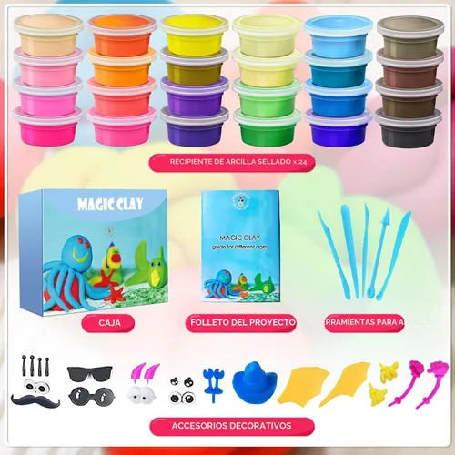 Vista 2 de Kit de arcilla de modelado - 24 colores de arcilla seca al aire, arcilla de moldeo DIY con herramientas, manualidades artísticas para niños, regalo