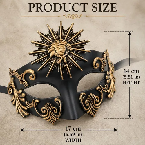 Vista 2 de LOGOFUN Retro Roman Sun God Mask Venetian Masquerade Face Prop - Bronze