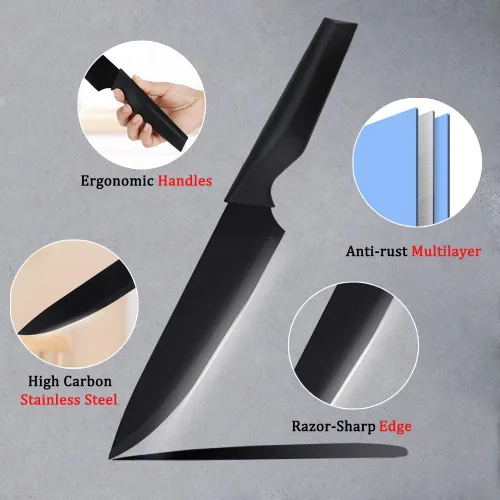 Vista 4 de Juego de cuchillos de cocina de 14 piezas con bloque autoafilado, cuchillos ultra afilados de acero inoxidable de alto carbono para cocina, 6