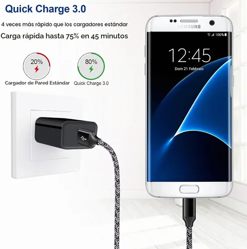 Vista 2 de Cargador USB tipo C de carga rápida compatible con Samsung Galaxy S25FE S24FE A17 A16 A56 A36 A26 A23 S25 Ultra S25 Plus A35 A55 A07 S25 Ultra S23