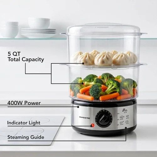 Vista 2 de OVENTE - Vaporizador eléctrico de 2 niveles, acero inoxidable de 5 cuartos