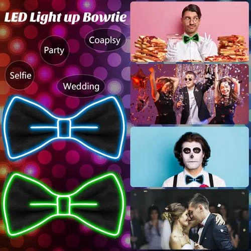 Vista 6 de Hercicy Pajarita iluminada para hombres, corbatín de neón LED, corbatas divertidas, para niños, niñas y mujeres, disfraz de fiesta que brilla