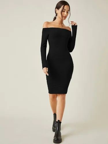 Vista 5 de Verdusa Vestido corto ajustado básico de manga larga con hombros descubiertos para mujer