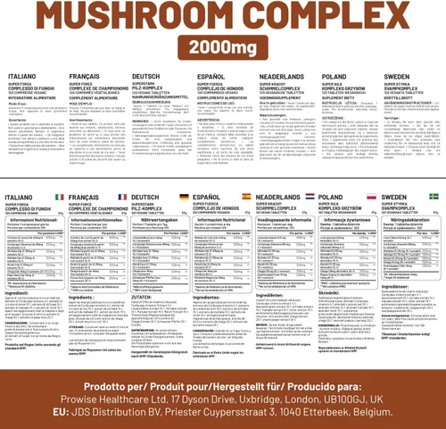 Vista 6 de Complejo avanzado de hongos de 2000 mg Una súper mezcla de 6 hongos con melena de león, chaga, cordyceps, shiitake, reishi y maitake con pimienta