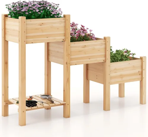 Vista 11 de Giantex Juego de 2 camas de jardín elevadas, caja de madera elevada, kit de cama elevada para flores, verduras, frutas, hierbas, contenedor de Gris