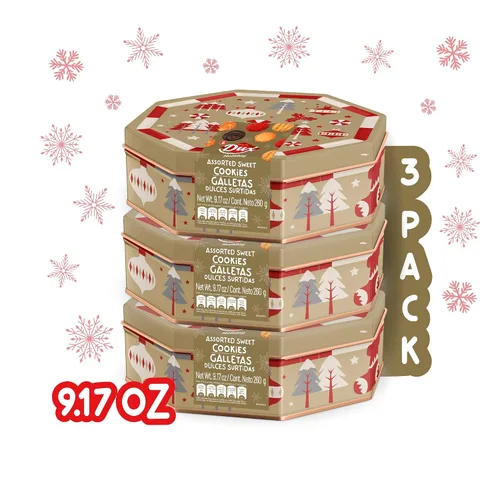Vista 7 de Dux Holiday Cookies - Lata octogonal, paquete de 3 variedades variadas con galletas de chocolate y vainilla, 9.17 onzas