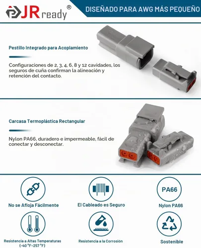 Vista 5 de JRready Deutsch DTM - Juego de 4 conectores de 2 pines, conectores de cable eléctrico impermeables IP67 con tamaño 20 contactos sólidos 20-22AWG