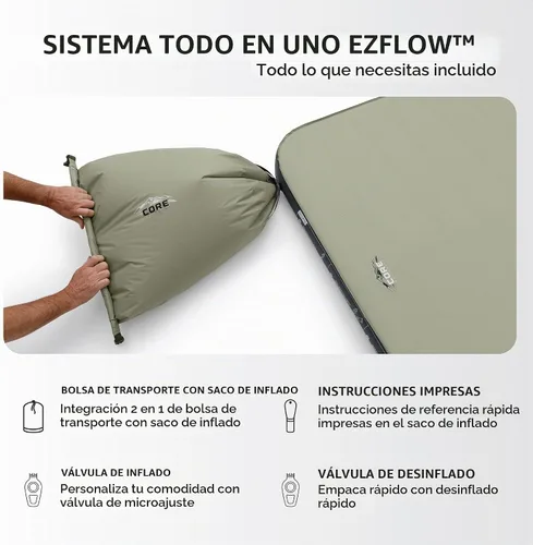 Vista 6 de CORE Cama de campamento doble autoinflable, colchón inflable perfecto para viajes, coche, camping y uso al aire libre, almohadilla inflable rellena
