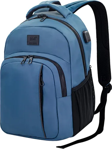 Vista 9 de WOLT Mochila para laptop para hombres y mujeres para portátil de 15.6 pulgadas y 17 pulgadas, mochila de viaje aprobada con compartimento para Negro